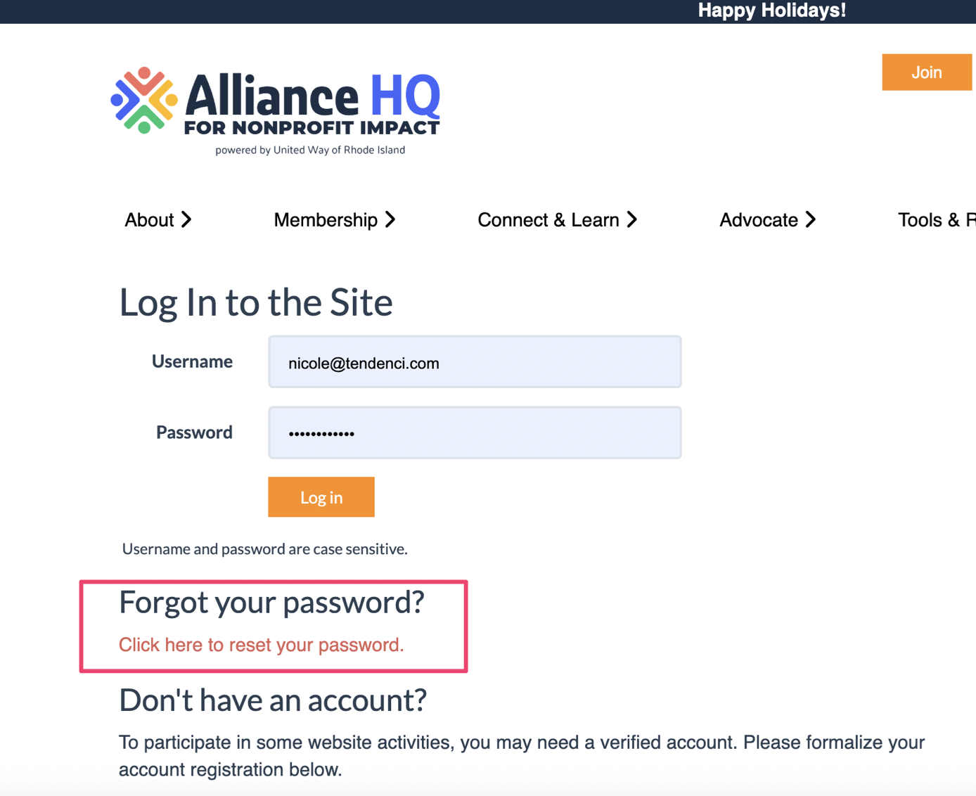 Resetting your Password